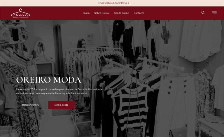 Captura de pantalla de la nueva web de Oreiro Moda