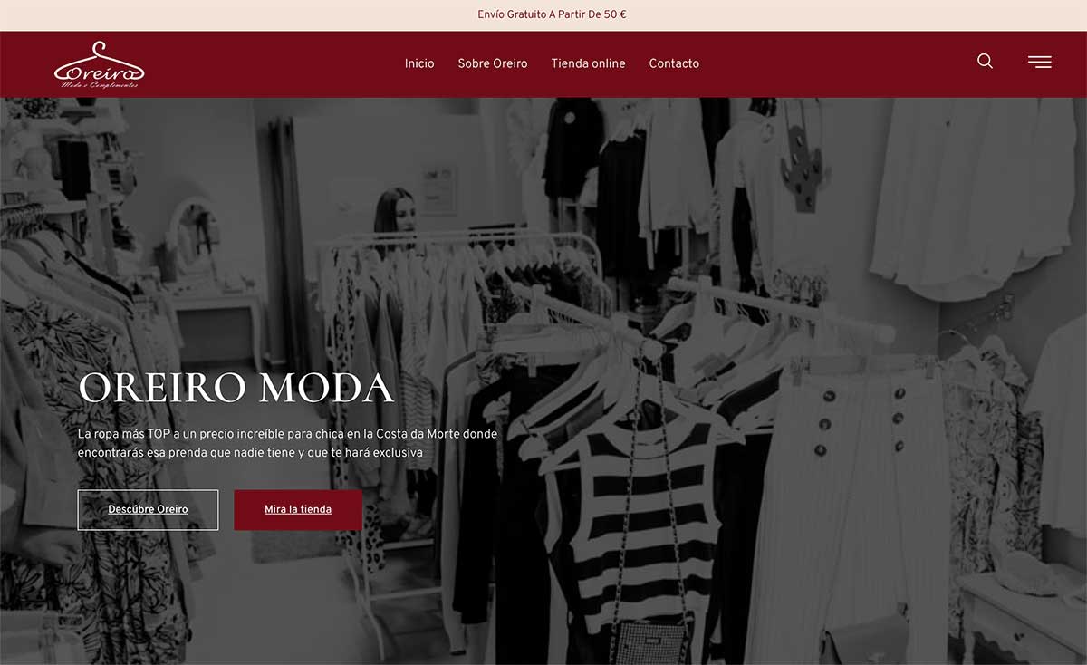 Captura de pantalla de la nueva web de Oreiro Moda